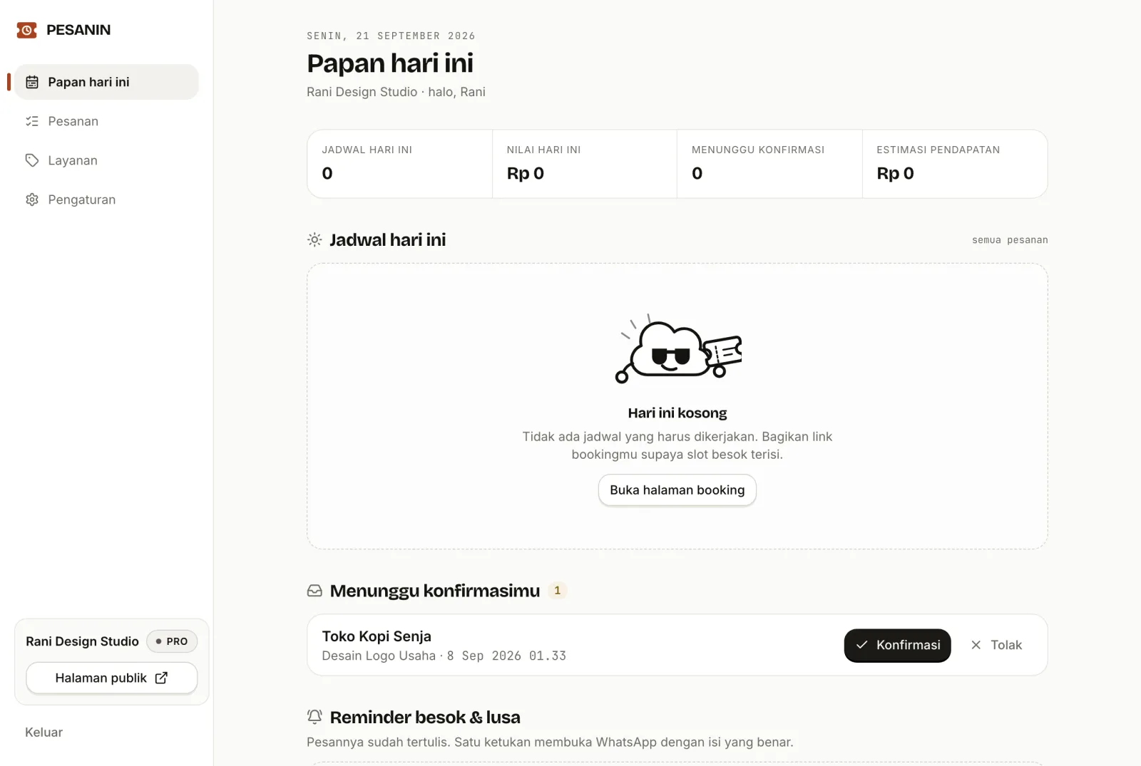 Layar Papan hari ini di PESANIN